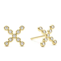 Sale 18K Gold X Diamond Stud Earrings Diamonds