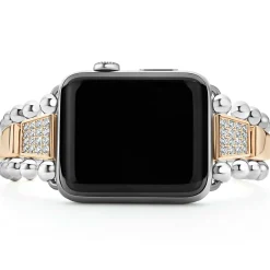 Cheap 18K Rose Gold And Sterling Silver Single Diamond Watch Bracelet-42-49Mm Diamonds