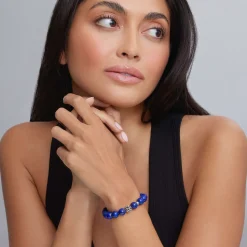 Best Sale Lapis Silver Station Bead Bracelet Gemstones