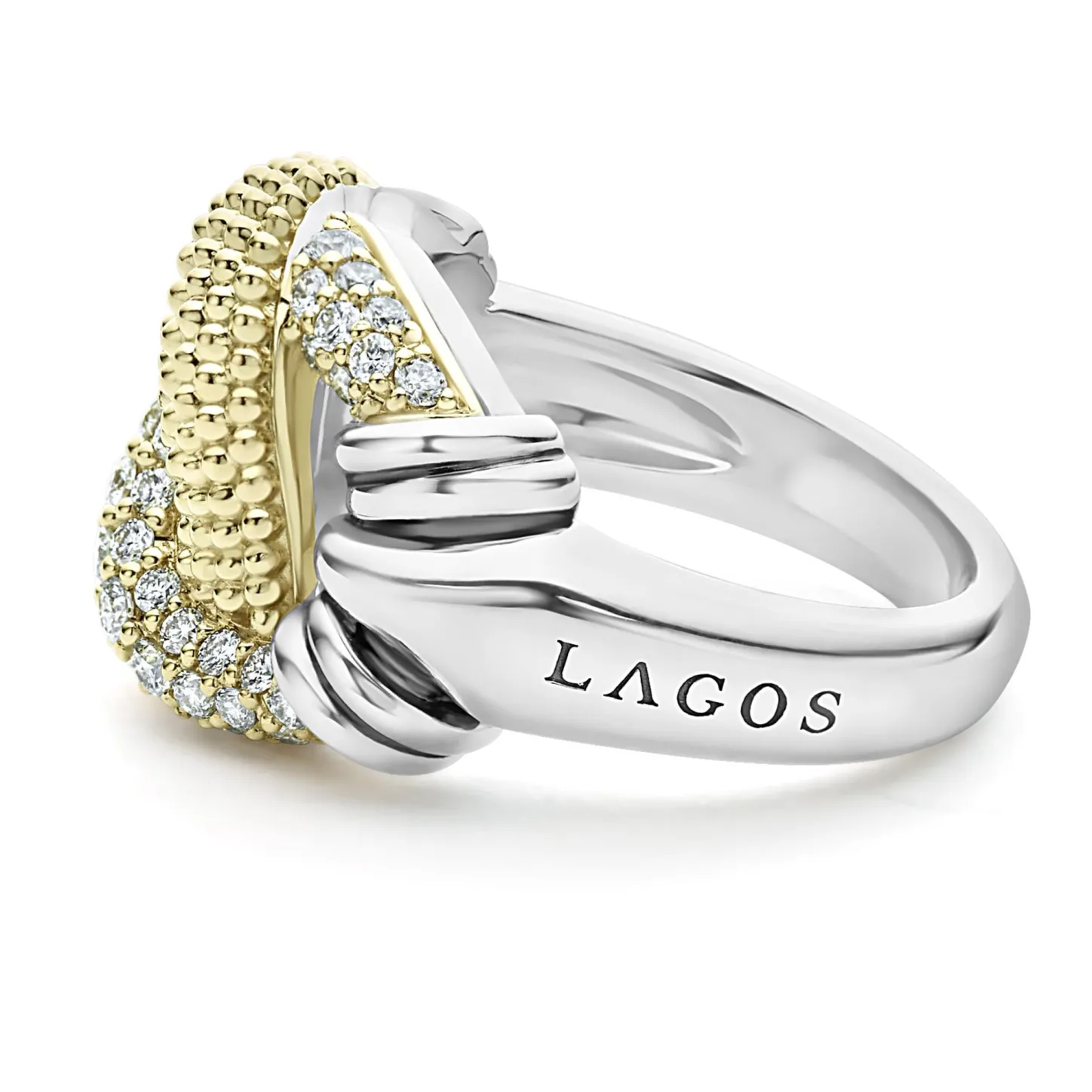 Cheap Large Caviar Diamond Knot Ring Two-Tone