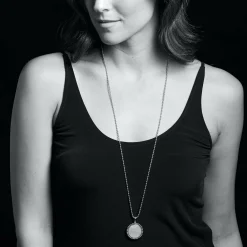 Sale Large Ceramic Circle Pendant Necklace Silver