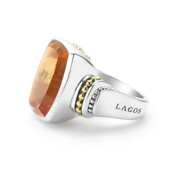 Fashion Large Citrine Statement Ring Two-Tone