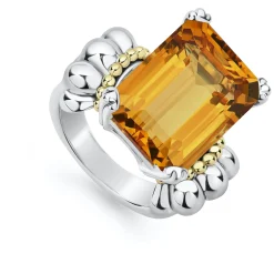 Fashion Large Emerald-Cut Citrine Ring Two-Tone