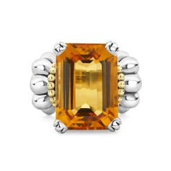 Fashion Large Emerald-Cut Citrine Ring Two-Tone