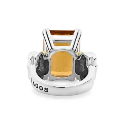 Fashion Large Emerald-Cut Citrine Ring Two-Tone