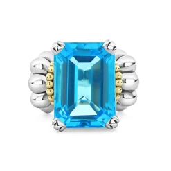 Fashion Large Emerald-Cut Swiss Blue Topaz Ring Gemstones