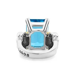 Clearance Large Emerald-Cut Swiss Blue Topaz Ring Two-Tone