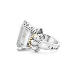 Best Sale Large Emerald-Cut White Topaz Ring Two-Tone