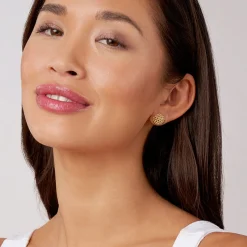 Store Large 18K Gold Beaded Stud Earrings Gold