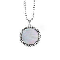 Cheap Large Mother Of Pearl Circle Pendant Necklace Silver