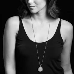 Cheap Large Mother Of Pearl Circle Pendant Necklace Silver