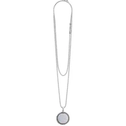 Cheap Large Mother Of Pearl Circle Pendant Necklace Silver