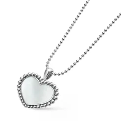 Best Sale Large Mother Of Pearl Heart Pendant Necklace Silver