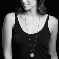 Discount Large Onyx Circle Pendant Necklace Silver