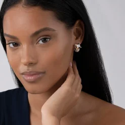 Online Large Smokey Quartz Huggie Earrings Two-Tone