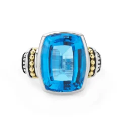 Discount Large Swiss Blue Topaz Statement Ring Two-Tone