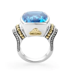 Discount Large Swiss Blue Topaz Statement Ring Two-Tone