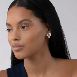 Clearance Large White Topaz Huggie Earrings Gemstones