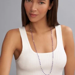 Flash Sale Long Amethyst Beaded Necklace Gemstones