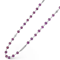 Online Long Amethyst Beaded Necklace Silver