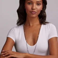 Best Long Black Ceramic Beaded Necklace Silver