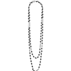 Best Long Black Ceramic Beaded Necklace Silver