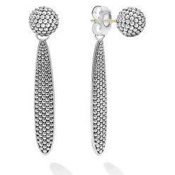 New Long Caviar Beaded Drop Earrings Silver