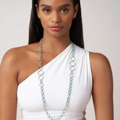 Clearance Long 18K Gold And Blue Ceramic Link Necklace Gold