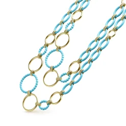Clearance Long 18K Gold And Blue Ceramic Link Necklace Gold