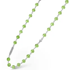 Fashion Long Peridot Beaded Necklace Silver
