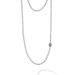 Hot Long Silver Caviar Beaded Necklace Silver