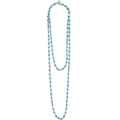 Sale Long Turquoise Beaded Necklace Silver