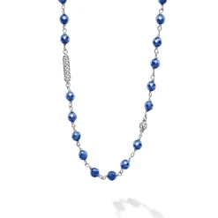 Best Long Ultramarine Ceramic Beaded Necklace Silver