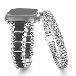 New Matte Black Ceramic And Caviar Beaded Skull Bracelet Gift Set Watch Bands