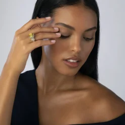 Discount Medium Emerald-Cut Citrine Ring Two-Tone