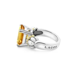 Discount Medium Emerald-Cut Citrine Ring Two-Tone