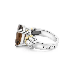 Fashion Medium Emerald-Cut Smokey Quartz Ring Two-Tone