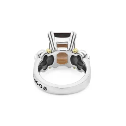 Fashion Medium Emerald-Cut Smokey Quartz Ring Two-Tone