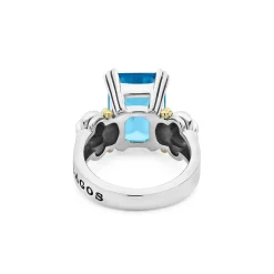 Cheap Medium Emerald-Cut Swiss Blue Topaz Ring Caviar Rings