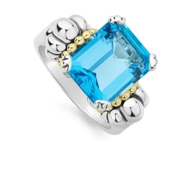Shop Medium Emerald-Cut Swiss Blue Topaz Ring Two-Tone