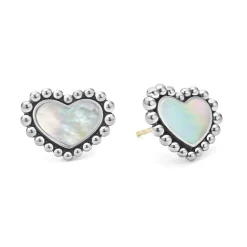 Best Sale Mother Of Pearl Heart Stud Earrings Silver