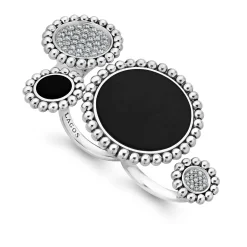 Clearance Onyx And Diamond Circle Statement Ring Silver