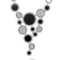 Outlet Onyx And Diamond Statement Bib Necklace Silver