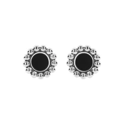 New Onyx Circle Stud Earrings Silver