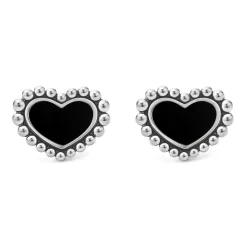 Sale Onyx Heart Stud Earrings Silver
