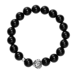 Cheap Onyx Silver Station Bead Bracelet Gemstones