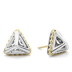 Outlet Open Pyramid Stud Earrings Two-Tone