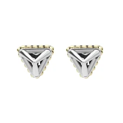 Outlet Open Pyramid Stud Earrings Two-Tone