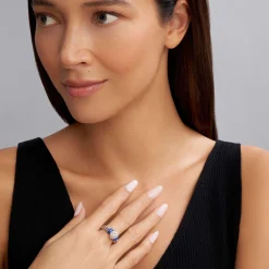 Online Oval Ceramic Caviar Diamond Ring Silver