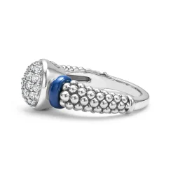 Online Oval Ceramic Caviar Diamond Ring Silver